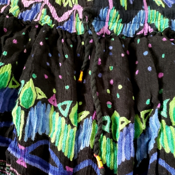 Vintage flowy bohemian jewel tone gypsy broomstick crinkle maxi skirt, OS - Picture 4 of 12